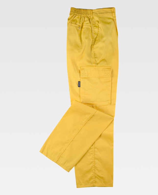 Elastic waist trousers, multi-pockets: two side pockets on legs Yellow —  Maxport Costumes for Work