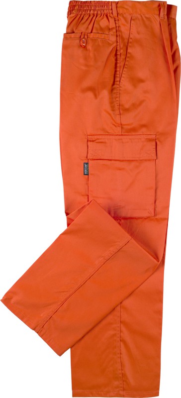 Calças elásticas na cintura, com vários bolsos: dois bolsos laterais nas  pernas cor de laranja — Maxport Vestuário Laboral