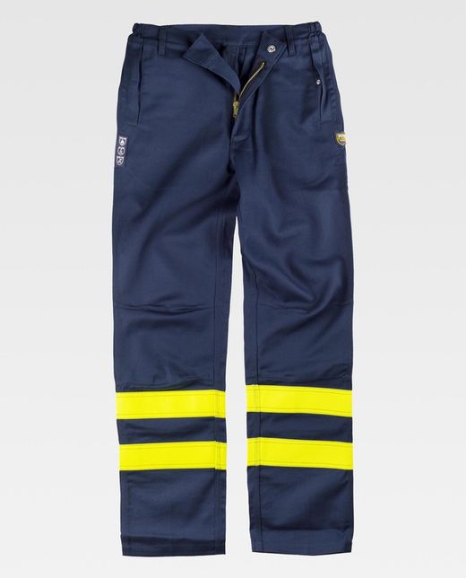 Pantaloni ignifughi e antistatici, con bande EN11611, EN11612, EN1149 Navy Yellow AV