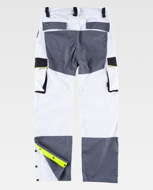 5-Linien-Hose, 3 Farben Elastische Taille, mehrere Taschen, Knieschützer, reflektierende Paspelierung Weiß Schwarz Dunkelgrau