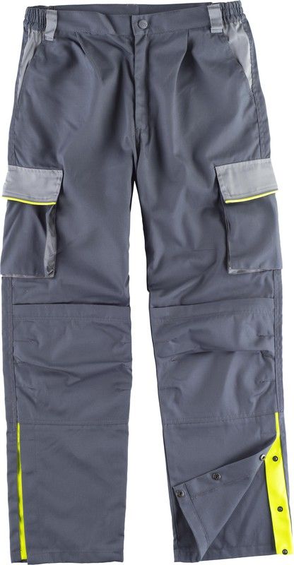 Pantalon 5 lignes, 3 couleurs Taille élastique, multi-poches, genouillères, passepoil réfléchissant Gris foncé Gris clair