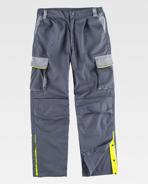 5-zeilige Hose, 3 Farben Elastische Taille, mehrere Taschen, Knieschützer, reflektierende Paspelierung Dunkelgrau Hellgrau