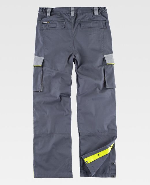 5-zeilige Hose, 3 Farben Elastische Taille, mehrere Taschen, Knieschützer, reflektierende Paspelierung Dunkelgrau Hellgrau