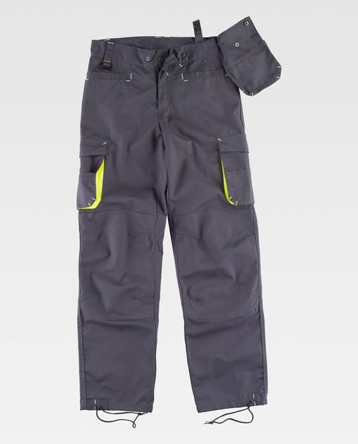 Pantalón multibolsillos con elástico en laterales Gris / Amarillo