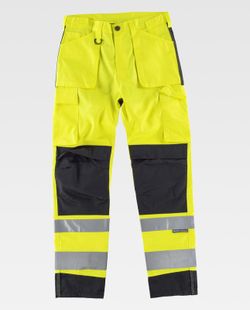 Warnschutzhose mit mehreren Taschen Reflektierende Bänder in verschiedenen Größen EN ISO 20471: 2013 Gelb AV Schwarz