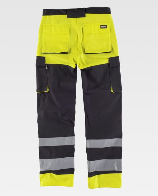 Warnschutzhose mit mehreren Taschen Reflektierende Bänder in verschiedenen Größen Schwarz Gelb AV