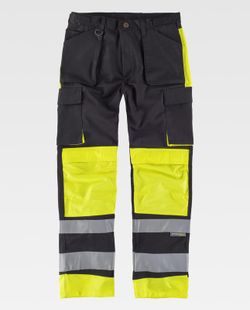 Warnschutzhose mit mehreren Taschen Reflektierende Bänder in verschiedenen Größen Schwarz Gelb AV