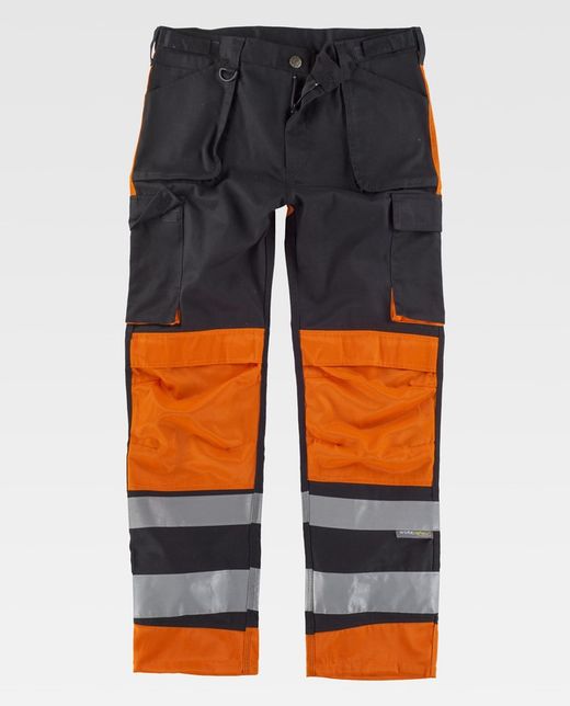 Warnschutzhose mit mehreren Taschen Reflektierende Bänder in verschiedenen Größen Schwarz Orange AV