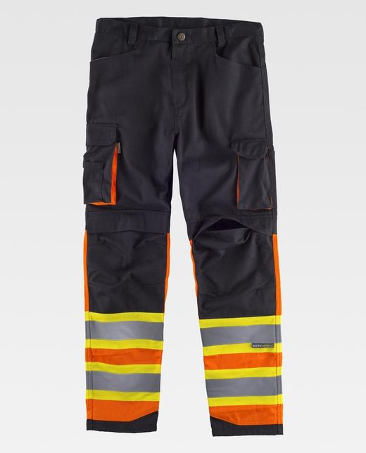 Pantalón multibolsillos combinado alta visibilidad Negro / Naranja