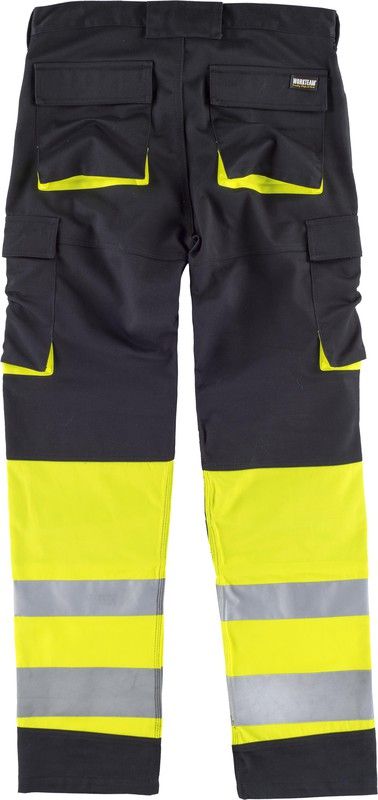 Hochsichtbare kombinierte Hose mit mehreren Taschen Reflektierende Bänder in verschiedenen Größen Schwarz Gelb AV