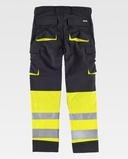 Hochsichtbare kombinierte Hose mit mehreren Taschen Reflektierende Bänder in verschiedenen Größen Schwarz Gelb AV