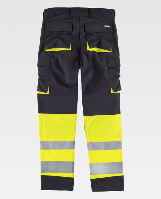 Hochsichtbare kombinierte Hose mit mehreren Taschen Reflektierende Bänder in verschiedenen Größen Schwarz Gelb AV