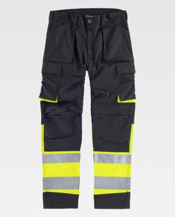 Hochsichtbare kombinierte Hose mit mehreren Taschen Reflektierende Bänder in verschiedenen Größen Schwarz Gelb AV