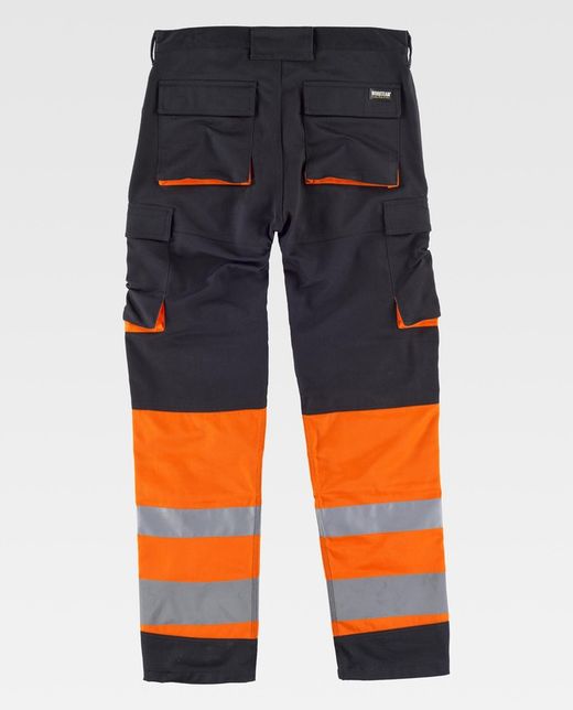 Hochsichtbare kombinierte Hose mit mehreren Taschen Reflektierende Bänder in verschiedenen Größen Schwarz Orange AV