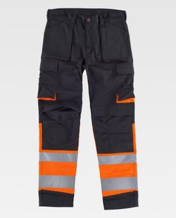 Hochsichtbare kombinierte Hose mit mehreren Taschen Reflektierende Bänder in verschiedenen Größen Schwarz Orange AV