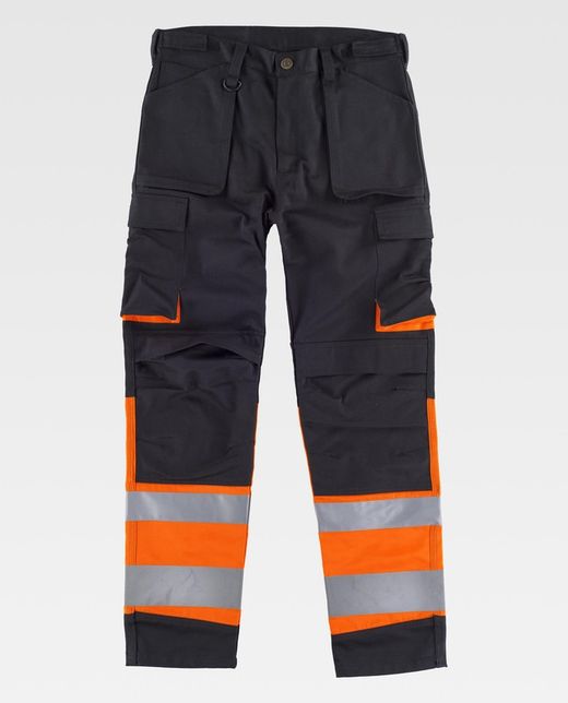Hochsichtbare kombinierte Hose mit mehreren Taschen Reflektierende Bänder in verschiedenen Größen Schwarz Orange AV