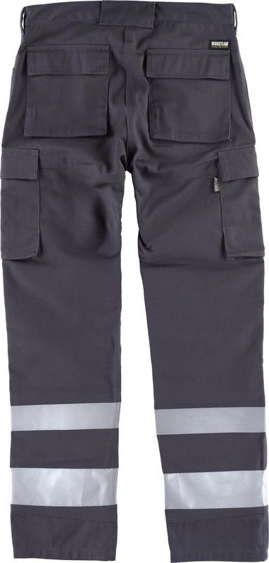 Hose mit mehreren Taschen und reflektierenden Bändern in verschiedenen Größen Grau