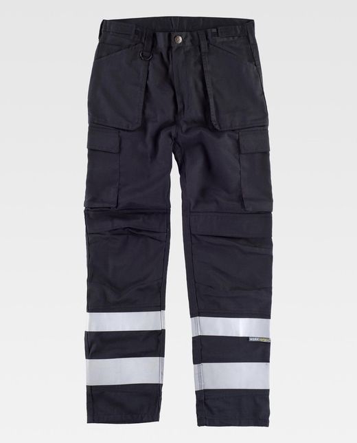 Pantalón multibolsillos con cintas reflectantes Negro