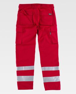 Hose mit mehreren Taschen und reflektierenden Bändern in verschiedenen Größen Rot