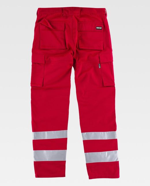 Hose mit mehreren Taschen und reflektierenden Bändern in verschiedenen Größen Rot