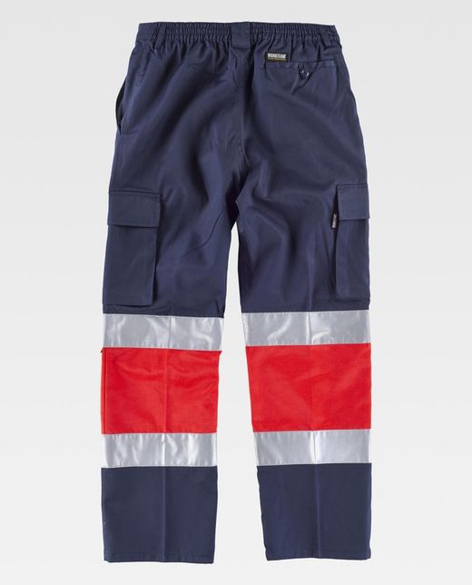 Pantalón multibolsillos con dos cintas de alta visibilidad Marino Rojo