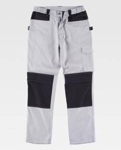 Hose mit mehreren Taschen, Verstärkung an der Unterseite und kontrastierenden Knieschützern Hellgrau Schwarz