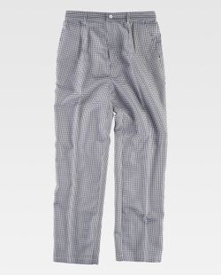 Pantalón pata de gallo cintura elástica con bragueta y botón Blanco / Negro