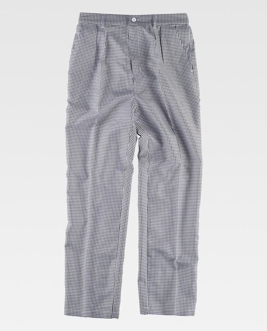 Pantalón pata de gallo cintura elástica con bragueta y botón Blanco / Negro