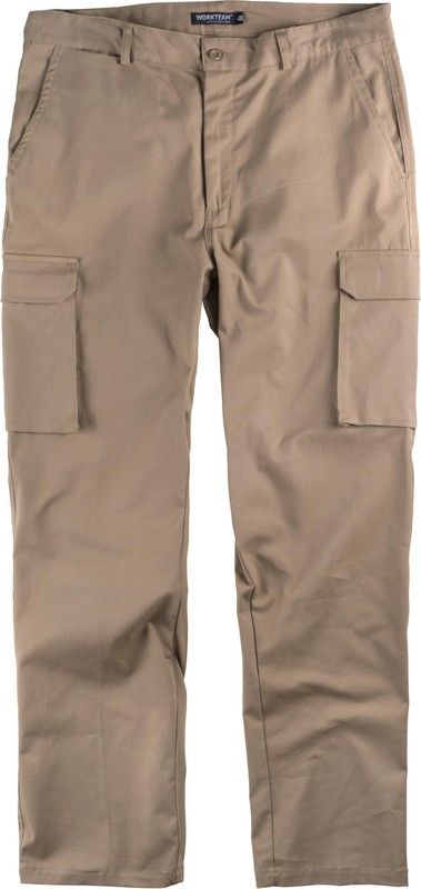 Calças chino, multi-bolsos, tecido elástico Bege