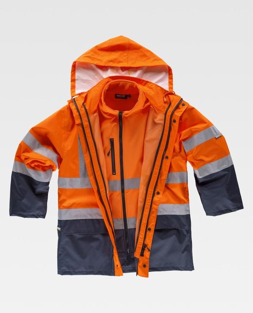 Parka 4 en 1 alta visibilidad con softshell Marino Naranja