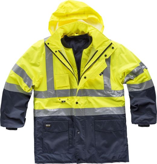 Parka 5 en 1 alta visibilidad chaleco desmontable e impermeable Marino Amarillo
