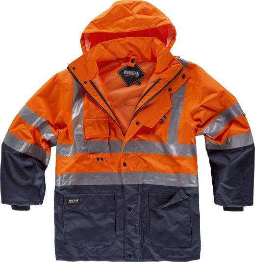 Hohe Sichtbarkeit 5 in 1 Parka: abnehmbare und wasserdichte Weste EN471 Navy Orange AV