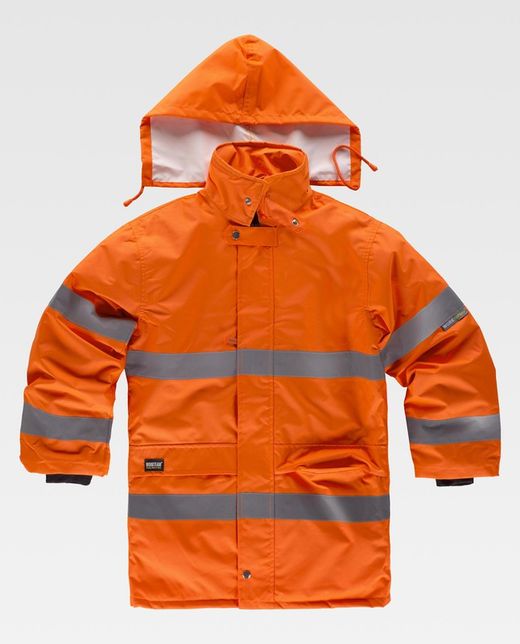 Gesteppter Parka mit Reißverschluss und reflektierenden Bändern EN471 Orange AV