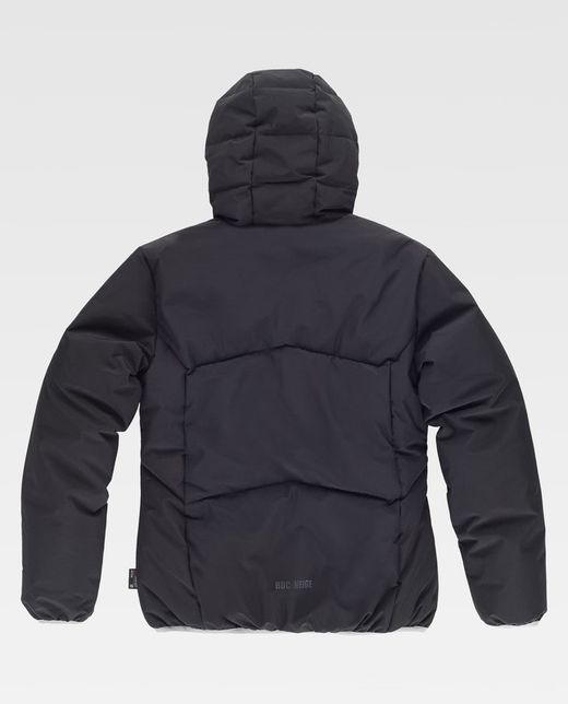 Parka acolchada GÏLLD de mujer, con capucha y finas costuras decorativas.  Negro