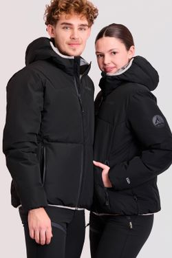 Parka acolchada GÏLLD de mujer, con capucha y finas costuras decorativas.  Negro