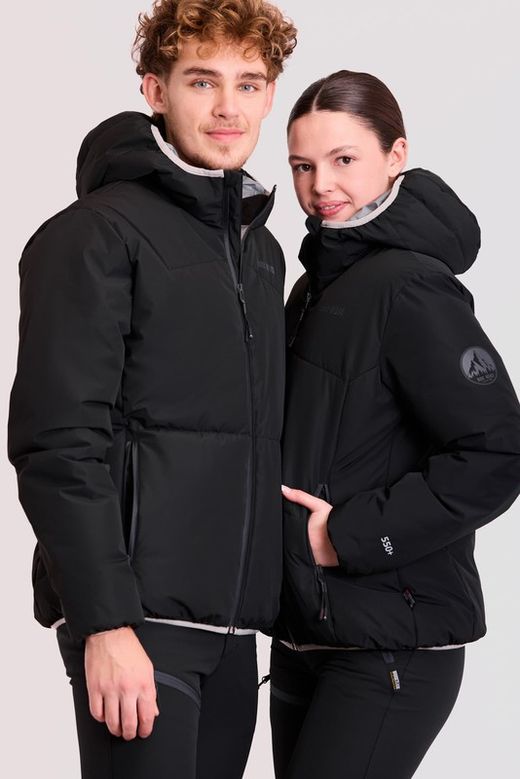 Parka acolchada GÏLLD de mujer, con capucha y finas costuras decorativas.  Negro