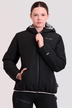 Parka acolchada GÏLLD de mujer, con capucha y finas costuras decorativas.  Negro