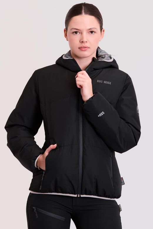 Parka acolchada GÏLLD de mujer, con capucha y finas costuras decorativas.  Negro
