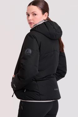 Parka acolchada GÏLLD de mujer, con capucha y finas costuras decorativas.  Negro