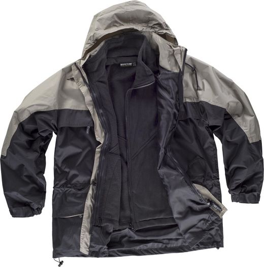Zweifarbiger, wasserdichter und abnehmbarer Fleeceparka in Schwarzbeige