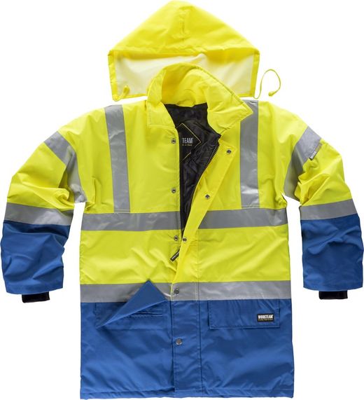 Parka combinada de alta visibilidade com fitas refletivas EN471 Azulina Amarillo AV