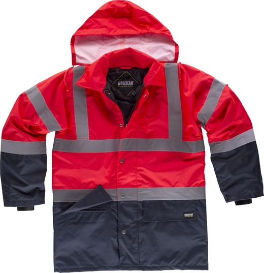 High visibility red combined parka with reflective tapes EN ISO 20471: 2013 Red AV Navy