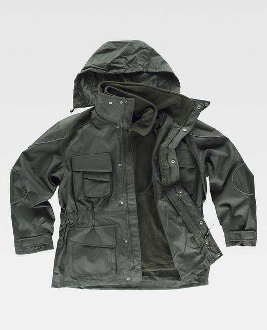 Abnehmbarer Parka mit Innenfutter aus Fleece und reflektierenden Paspeln Grün