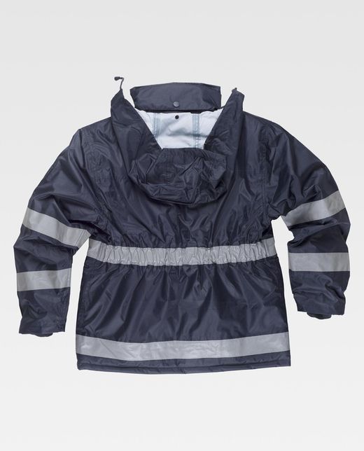 Gesteppter Parka aus Oxford-Stoff, Reißverschluss, Navy mit mehreren Taschen