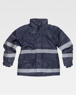 Gesteppter Parka aus Oxford-Stoff, Reißverschluss, Navy mit mehreren Taschen