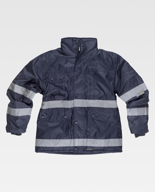 Gesteppter Parka aus Oxford-Stoff, Reißverschluss, Navy mit mehreren Taschen