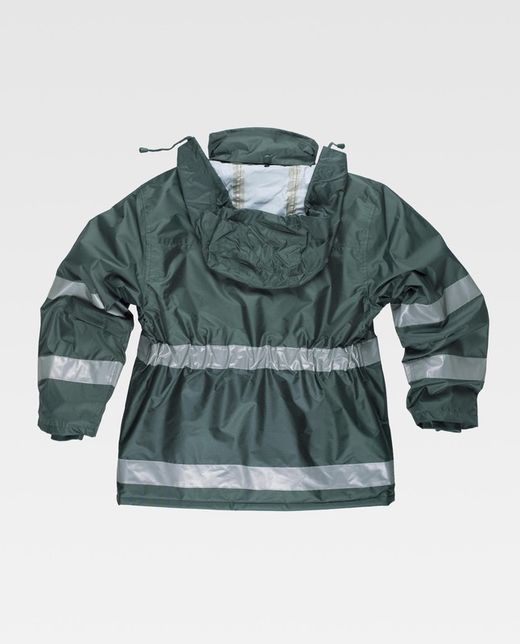 Gepolsterter Parka aus Oxford-Stoff, Reißverschluss, Grün mit mehreren Taschen