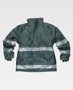 Gepolsterter Parka aus Oxford-Stoff, Reißverschluss, Grün mit mehreren Taschen