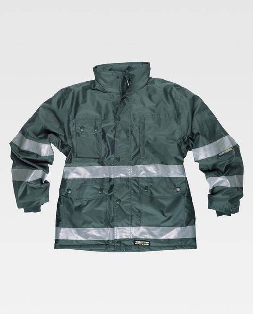 Gepolsterter Parka aus Oxford-Stoff, Reißverschluss, Grün mit mehreren Taschen
