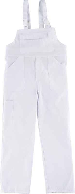 Boy's bib, covered back, one chest bag and two sides, elastic straps White